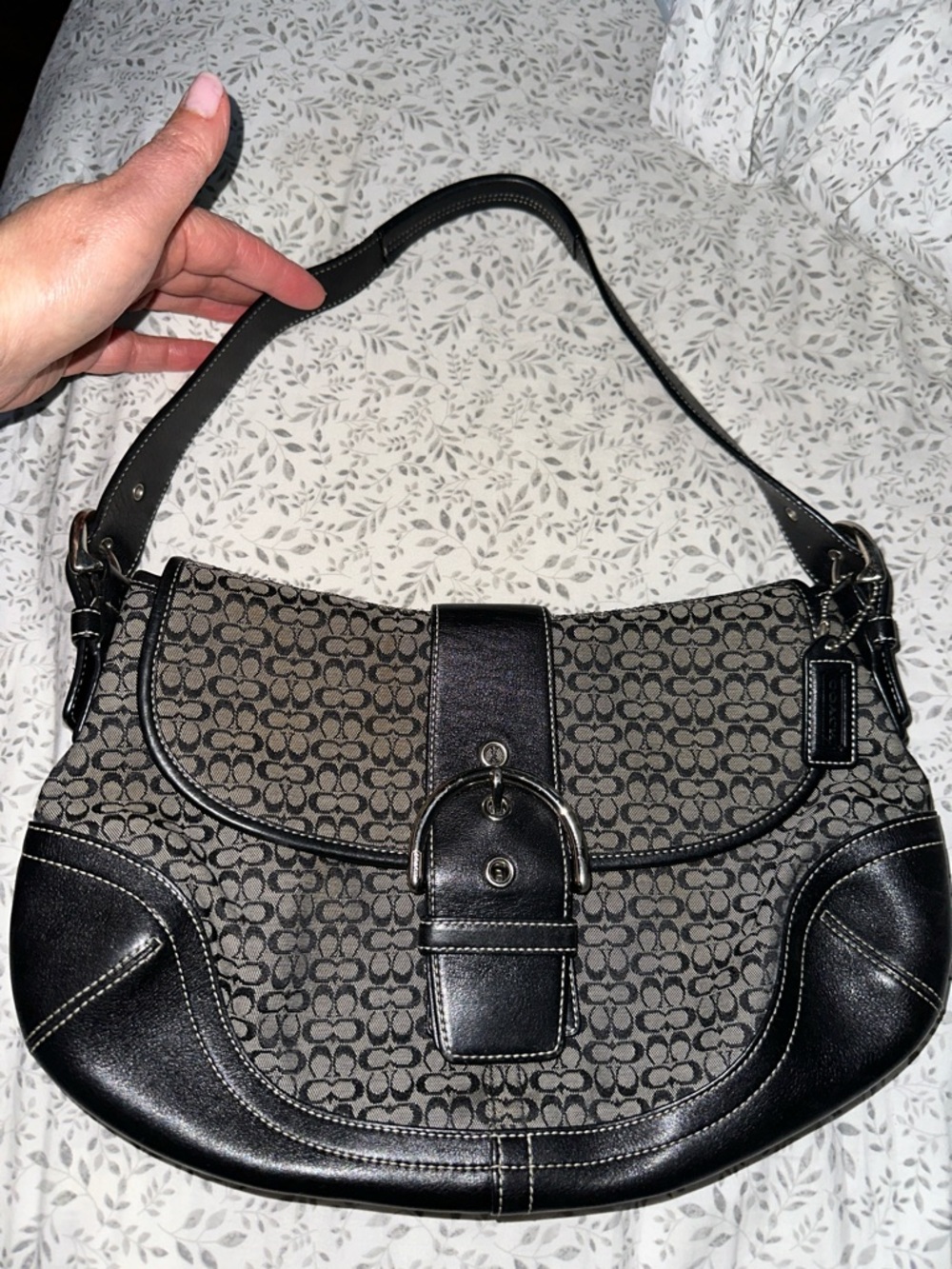 Vintage Coach Black and Gray Signature Canvas Shoulder Bag